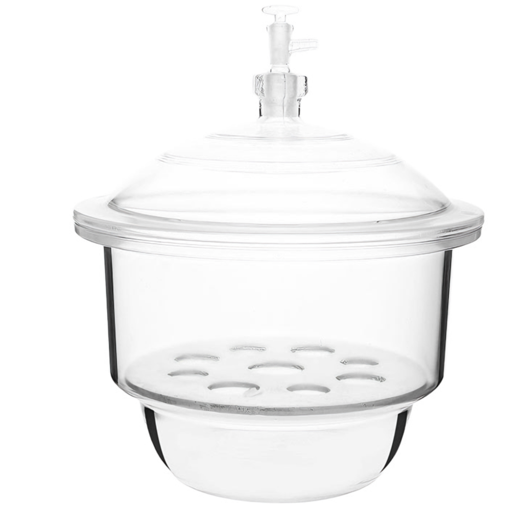 Heavy Wall Clear Amber Borosilicate Glass Vacuum Desiccator with Porcelain Plate